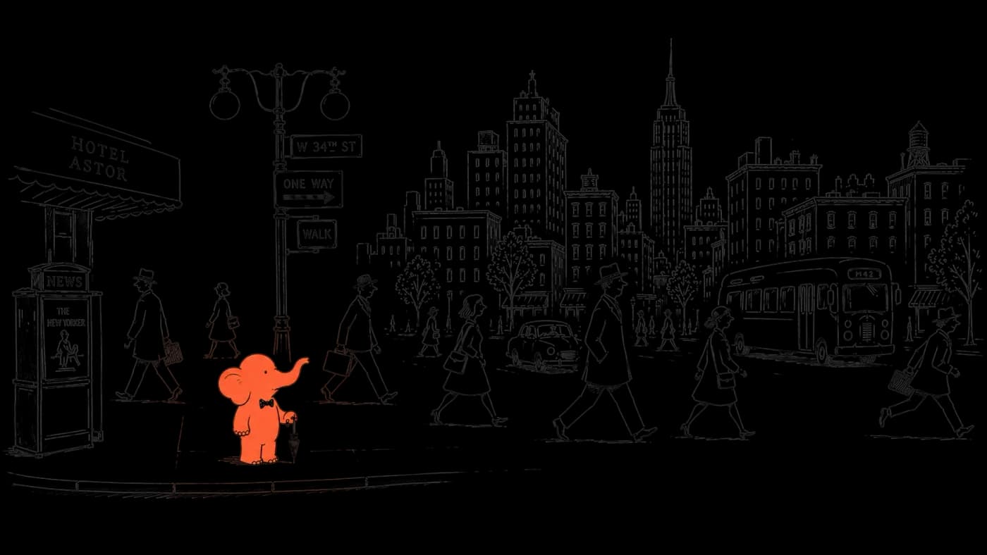 Illustration of an elephant on a street corner